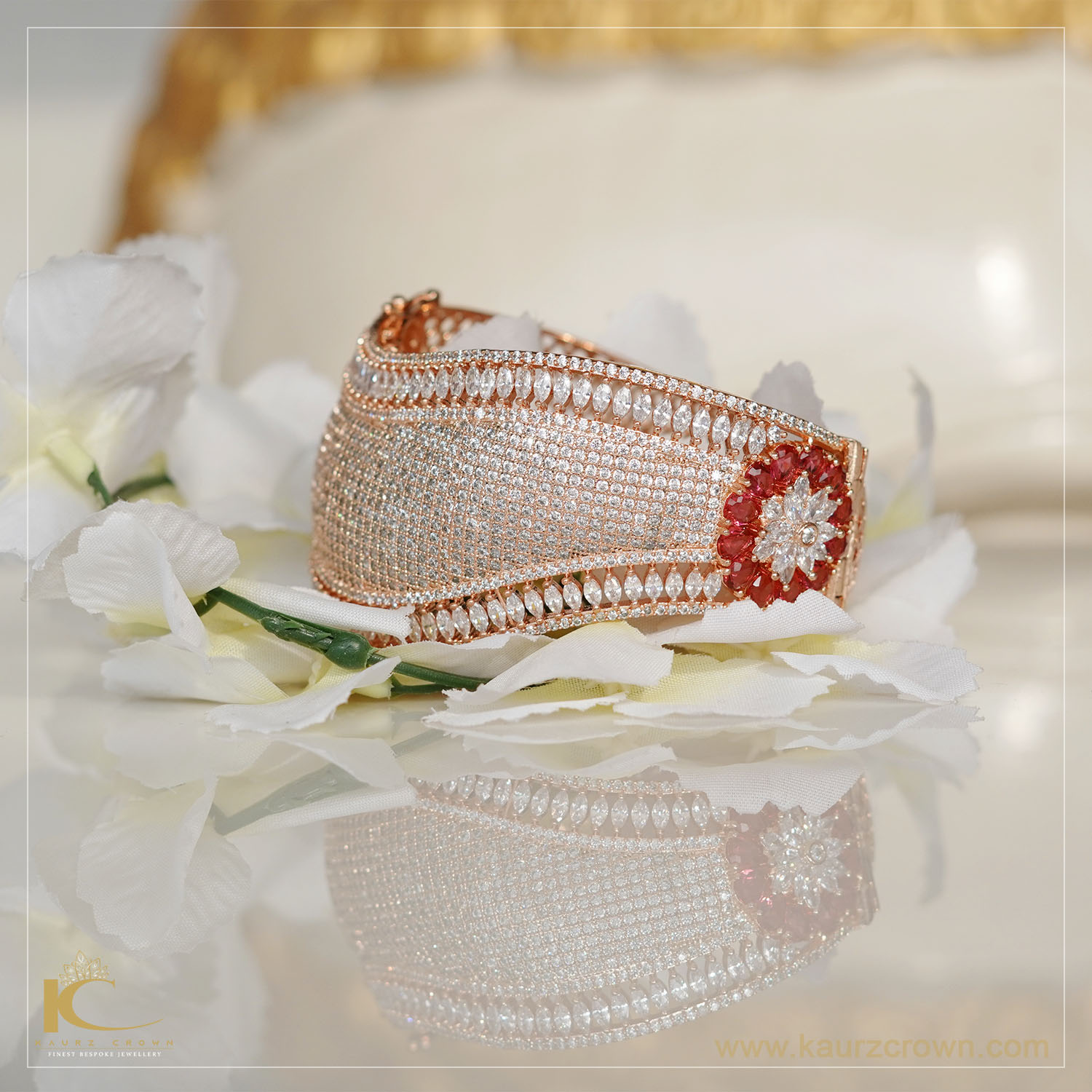 American Diamond Rose Polish Red Stone Adjustable Bracelet – Cardinal Jewels