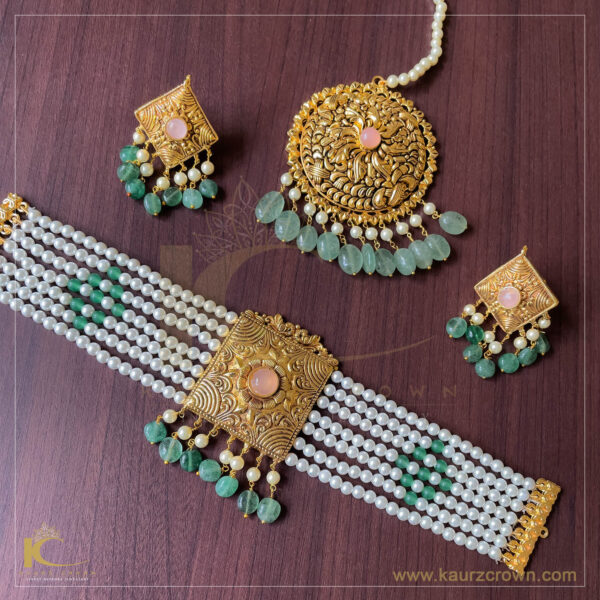 Sanam Traditional Antique Gold Polished Choker Set