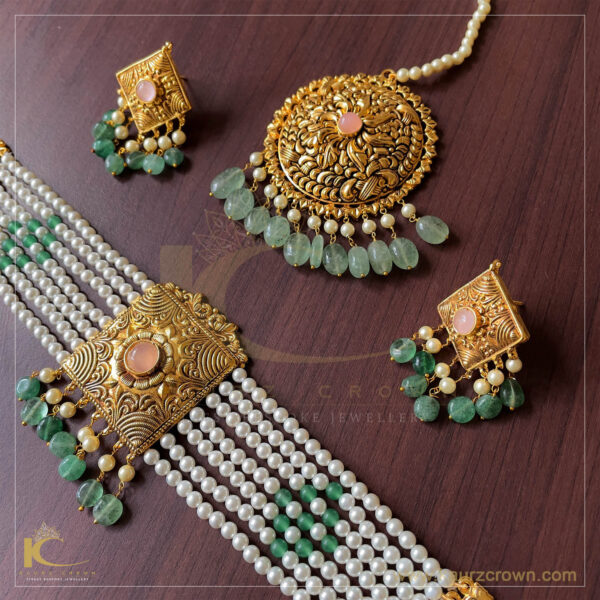 Sanam Traditional Antique Gold Polished Choker Set