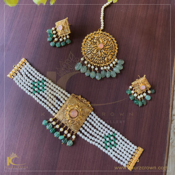 Sanam Traditional Antique Gold Polished Choker Set