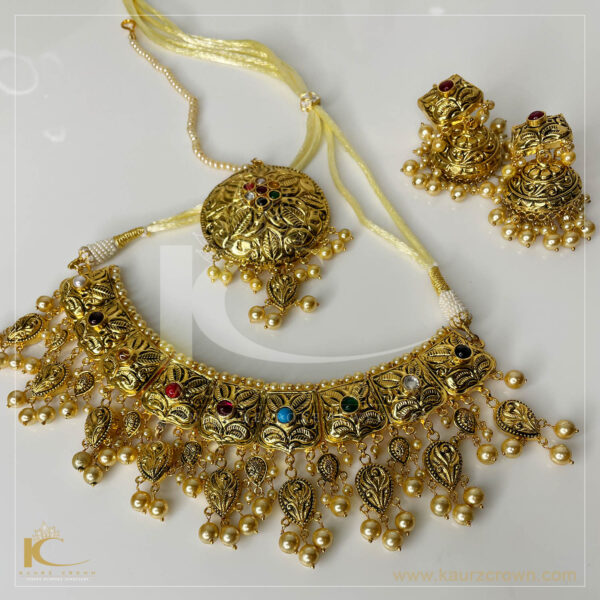 Naurangi Traditional Antique Gold Plated Necklace Set