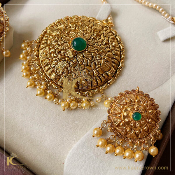 Saadgi Traditional Antique Gold Plated Earrings Tikka Set