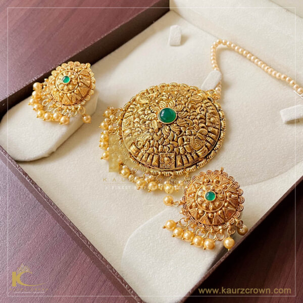 Saadgi Traditional Antique Gold Plated Earrings Tikka Set