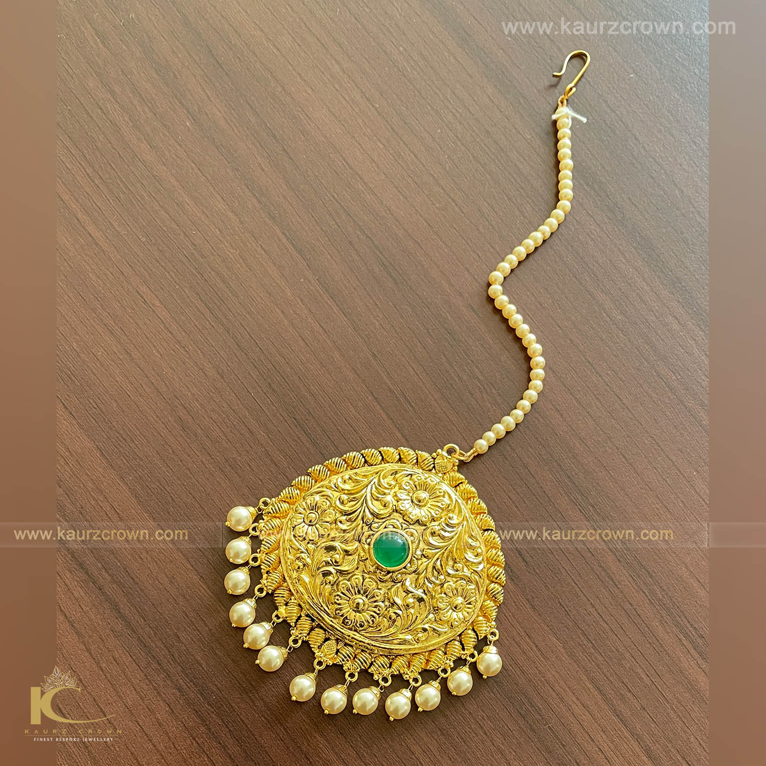 Nazmin Traditional Antique Gold Plated Tikka , Nazmin , Tikka , gold plated , punjabi jewellery , kaurz crown