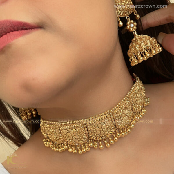 Shehrin Traditional Antique Gold Plated Choker Set ,Choker Set , Gold Plated , Shehrin , Traditional set , punjabi jewellery