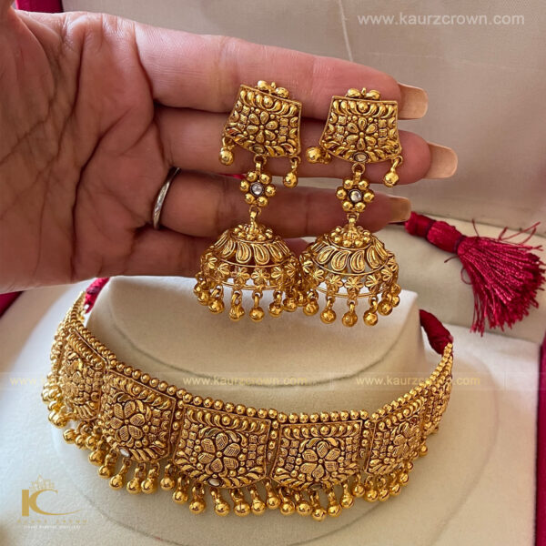 Shehrin Traditional Antique Gold Plated Choker Set ,Choker Set , Gold Plated , Shehrin , Traditional set , punjabi jewellery