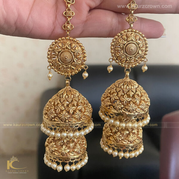 Gold Tone Three Layered (triple layer) Jadau Jhumki Earrings