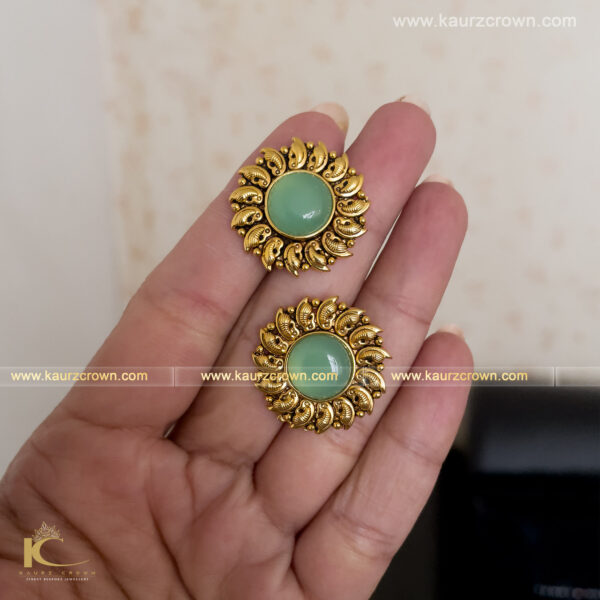 Sarah Traditional Antique Gold Plated Stud Earrings (Mint Green) , sarah , gold earring , Jewellery