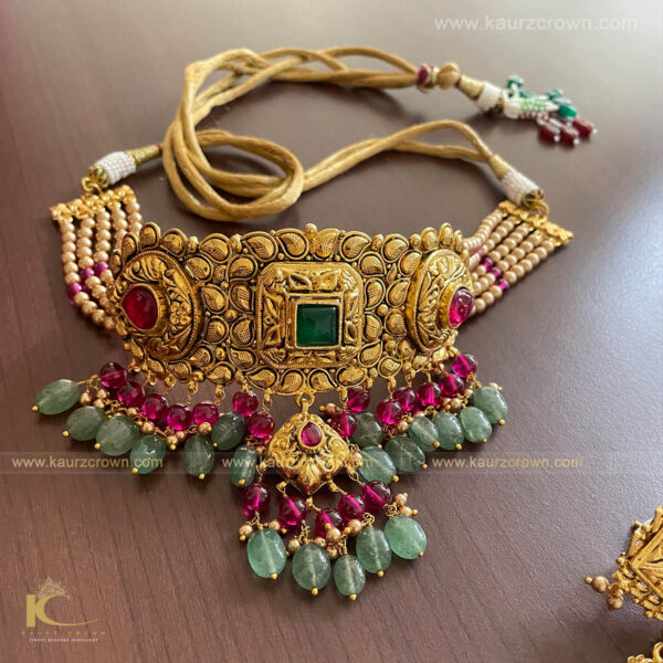 Surmai Traditional Antique Gold Plated Tikka , Tikka , Surmai , gold plated , set , jewellery , kaurz crown