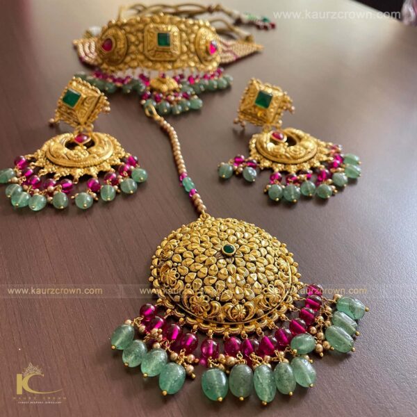 Surmai Traditional Antique Gold Plated Tikka , Tikka , Surmai , gold plated , set , jewellery , kaurz crown