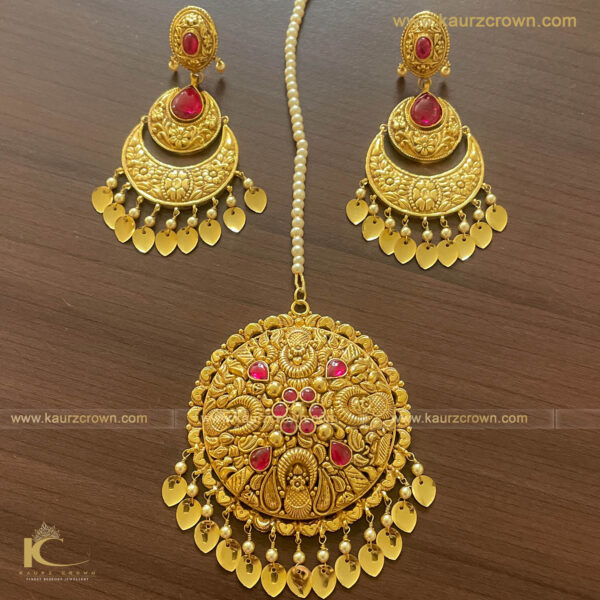 Zaara Traditional Antique Gold Plated Earrings Tikka Set , Tikka , Earrings , Zaara , Gold Jewellery , Punjabi Jewellery