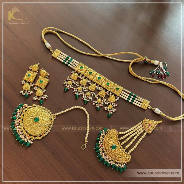 Joban Traditional Antique Gold Plated Choker Set ,Joban , traditional , gold plated , choker set , kaurz crown , jewellery , punjabi jewellery