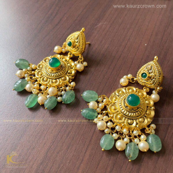 Noorjahan Traditional Antique Gold Plated Earrings (Green) , noorjahan , kaurz crown , gold plated , jewellery ,