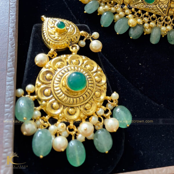 Noorjahan Traditional Antique Gold Plated Earrings (Green) , noorjahan , kaurz crown , gold plated , jewellery ,