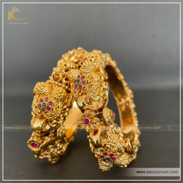 Surmai Traditional Antique Gold Plated Bangles , Kaur Crown , punjabi jewellery , gold plated