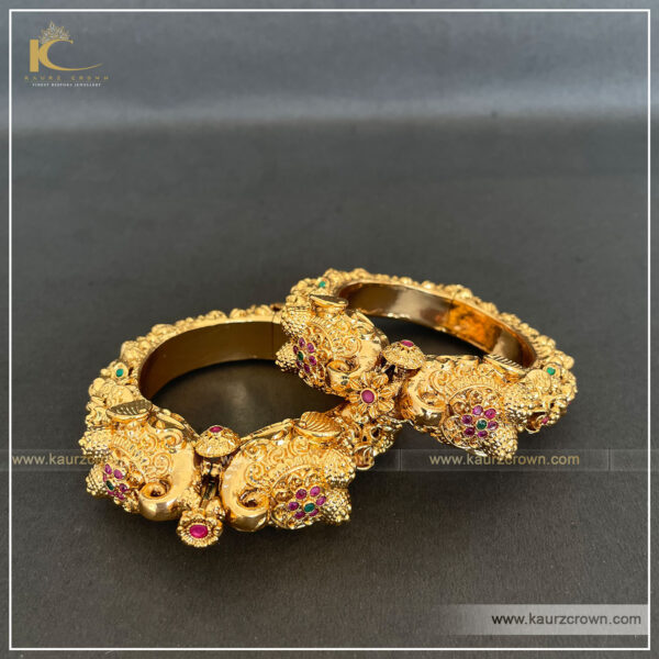 Surmai Traditional Antique Gold Plated Bangles , Kaur Crown , punjabi jewellery , gold plated