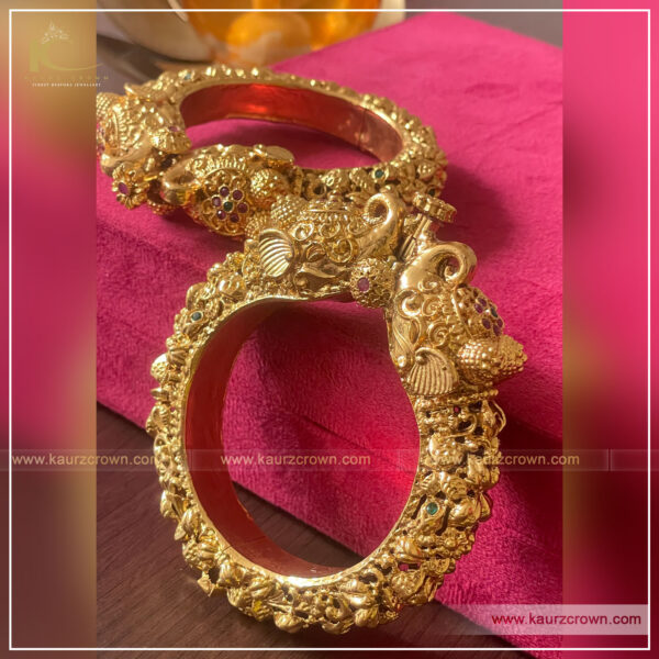 Surmai Traditional Antique Gold Plated Bangles , Kaur Crown , punjabi jewellery , gold plated