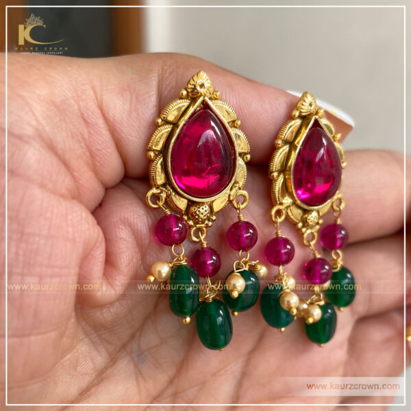 Inaya Traditional Antique Gold Plated Earrings (Green) , kaurz Crown , inaya , gold plated , earrings , traditional , punjabi jewellery