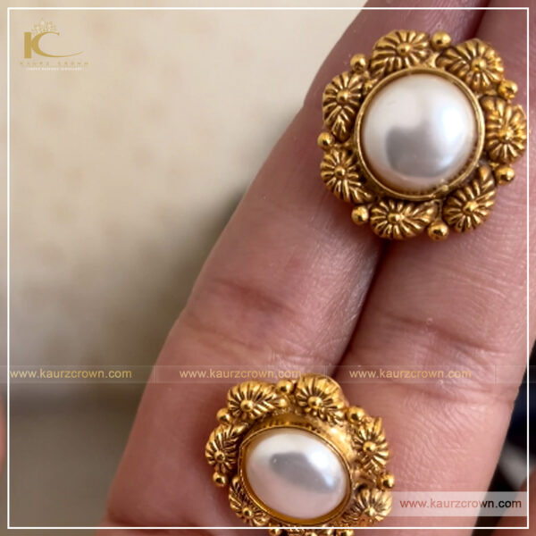 Sanam Antique Gold Plated Stud Earrings , kaurz crown , punjabi jewellery , gold plated , sanam , earrings