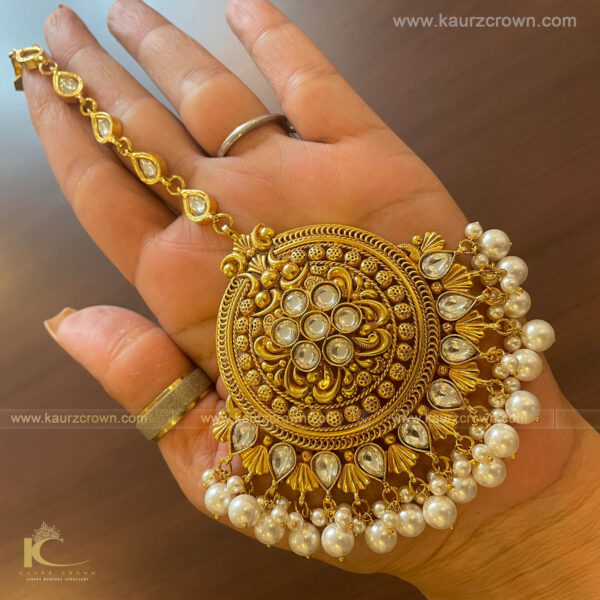 Shehrish Traditional Antique Gold Plated Tikka (White) ,kaurz crown , online store , gold plated , tikka , latest jewellery