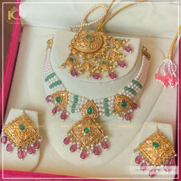 Zareena Traditional Antique Gold Plated Necklace Set , kaurz crown , punjabi jewellery , zareena , gold plated , Neckllace Set