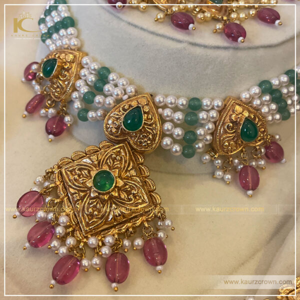 Zareena Traditional Antique Gold Plated Necklace Set , kaurz crown , punjabi jewellery , zareena , gold plated , Neckllace Set