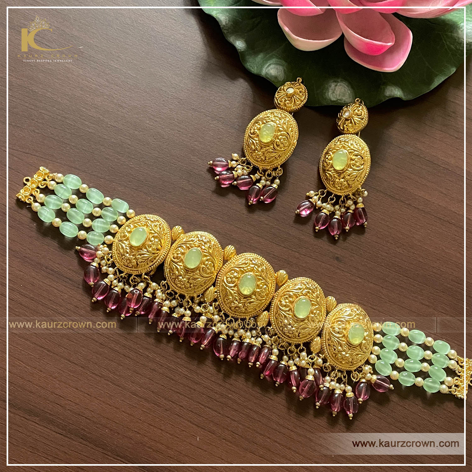 Faiza Traditional Antique Gold Plated Choker Set , Kaurz crown , punjabi jewellery , online jewellery store , choker Set , Faiza choker set , gold plated