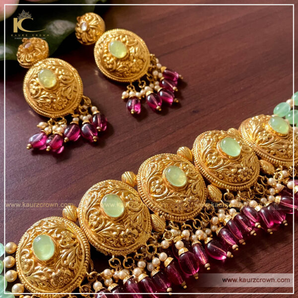 Faiza Traditional Antique Gold Plated Choker Set , Kaurz crown , punjabi jewellery , online jewellery store , choker Set , Faiza choker set , gold plated