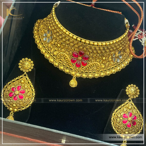 Nagma traditional Antique Gold Plated Choker Set , Kaurz crown , punjabi jewellery , online jewellery store , tikka , passa