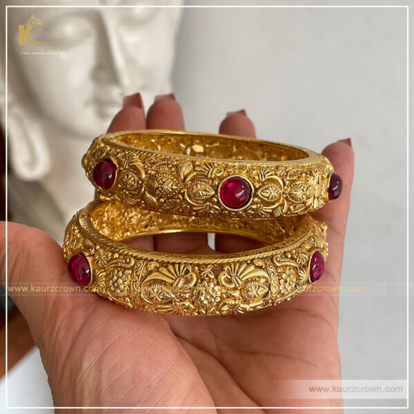 Raabia Traditional Antique Gold Plated Bangles , kaurz crown , punjabi jewellery , online jewellery store