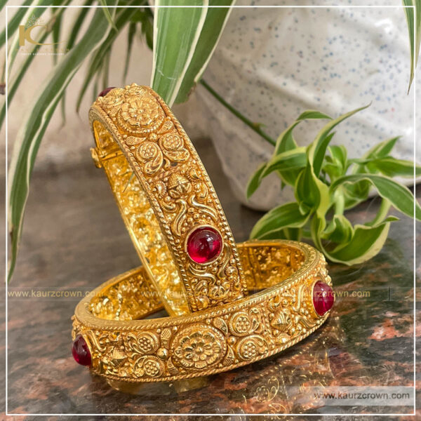 Raabia Traditional Antique Gold Plated Bangles , kaurz crown , punjabi jewellery , online jewellery store