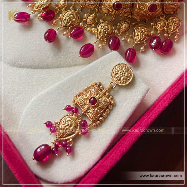 Samreen Traditional Antique Gold Plated Ruby Necklace Set , Kaurz Crown , Punjabi Jewellery ,online jewellery store , Tikka , samreen , Gold Plated , Necklace Set