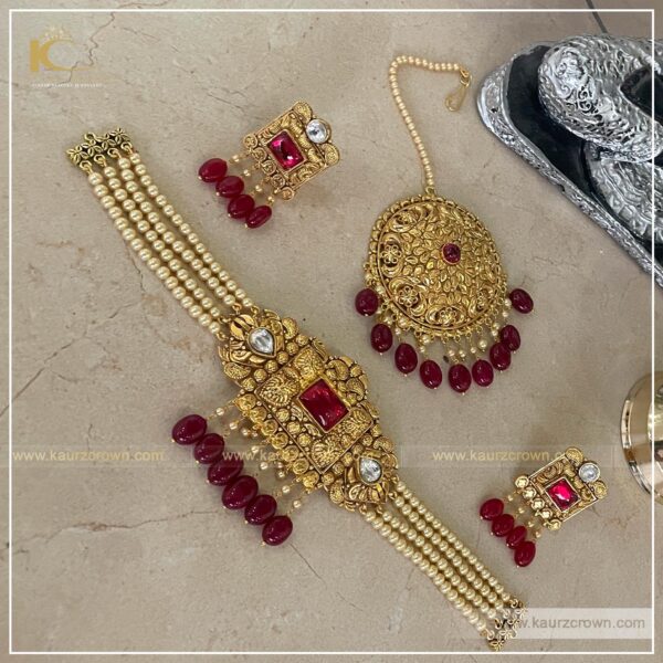 Haseen Traditional Antique Gold Plated Choker Set , kaurz crown , punjabi jewellery , online jewellery store , choker set , gold plated , roheeni ,