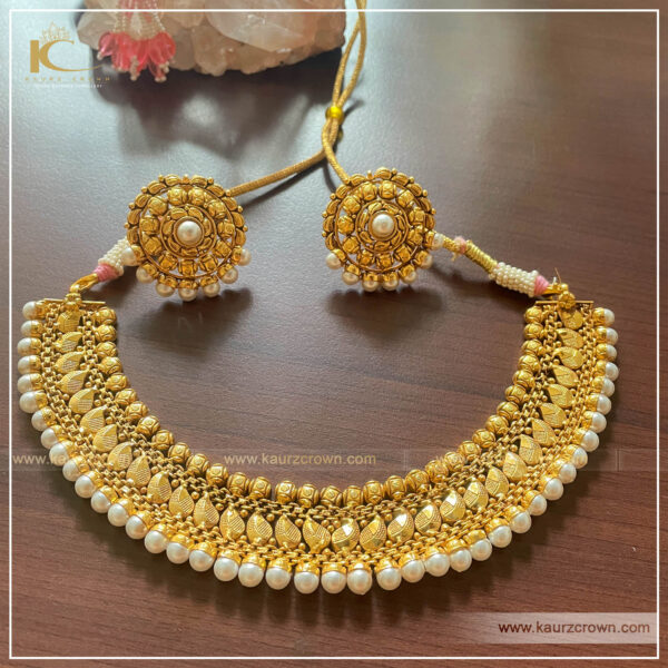 Hena Traditional Antique Gold Plated Choker Set , kaurz crown , punjabi jewellery , online jewellery store , choker set , gold plated