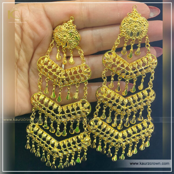 Meet Traditional Gold Plated Jhallar Earrings , kaurz crown , punjabi , jewellery , meet earrings , jhallar , gold plated , meet earrings