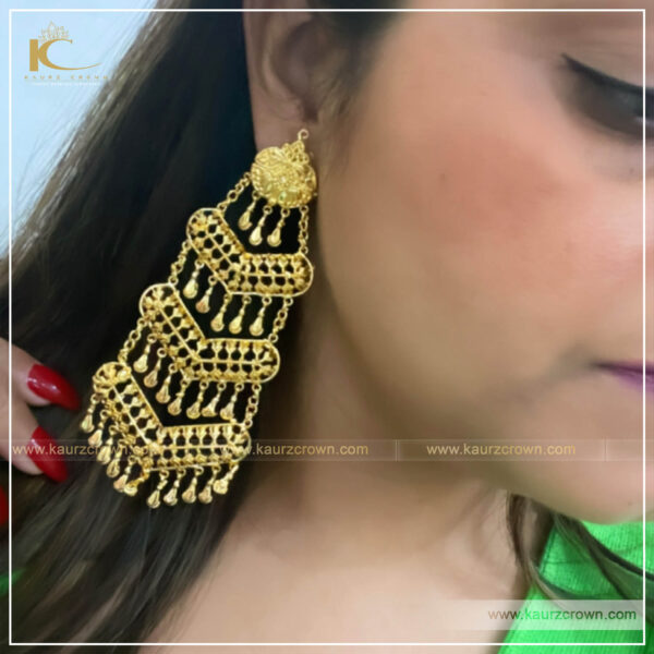 Meet Traditional Gold Plated Jhallar Earrings , kaurz crown , punjabi , jewellery , meet earrings , jhallar , gold plated , meet earrings