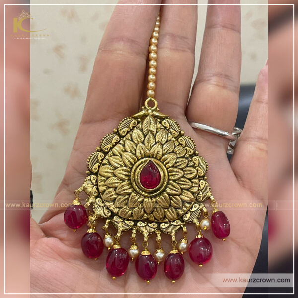 92.5 Pure Silver with 18 carat Antique Gold Polishing, Ruby Beads and Stone with Real Swarovski , kaurz crown , punjabi jewellery , online jewellery store , tikka , mehtab , red store