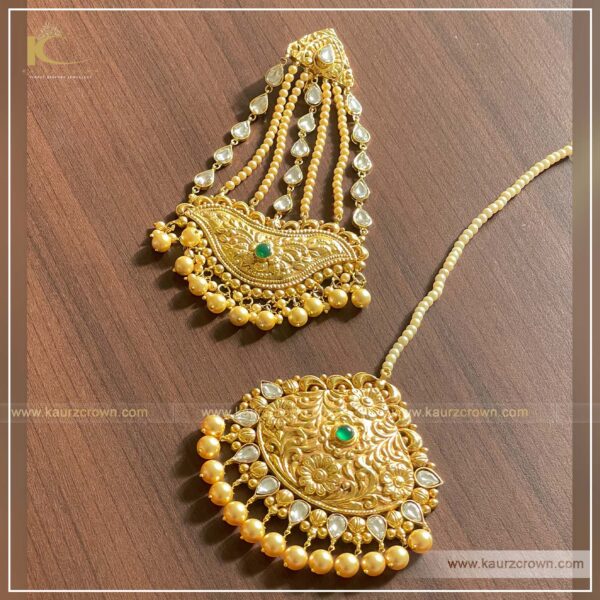 Morni Bridal Traditional Antique Gold Plated Necklace , kaurz crown , punjabi jewellery , online jewellery store , morni bridal necklace set , tikka , passa , earrings , choker , tikka