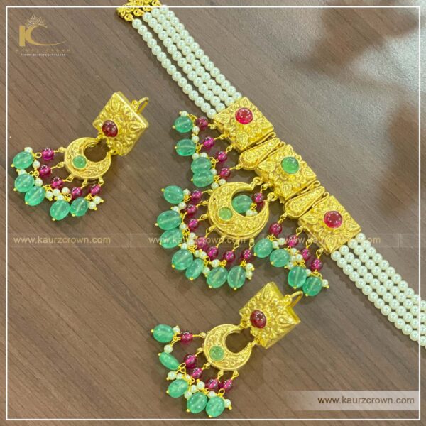 Najreen Traditional Antique Gold Plated Choker Set , kaurz crown , punjabi jewellery , gold plated , tikka , earrings , choker set , najreen choker set