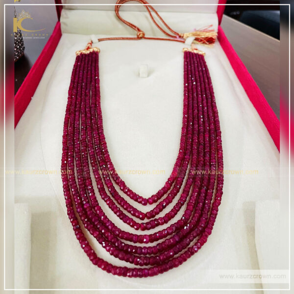 Nawabi Red 7 Layered Mala with Gold Polished Stud Earrings , kaurz crown , punjabi jewellery , nawabi mala , gold plated earrings , earrings , online jewellery store , jewellery store