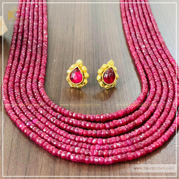 Nawabi Red 7 Layered Mala with Gold Polished Stud Earrings , kaurz crown , punjabi jewellery , nawabi mala , gold plated earrings , earrings , online jewellery store , jewellery store