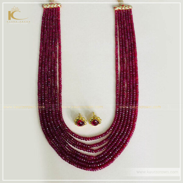 Nawabi Red 7 Layered Mala with Gold Polished Stud Earrings , kaurz crown , punjabi jewellery , nawabi mala , gold plated earrings , earrings , online jewellery store , jewellery store