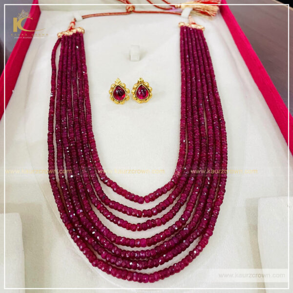 Nawabi Red 7 Layered Mala with Gold Polished Stud Earrings , kaurz crown , punjabi jewellery , nawabi mala , gold plated earrings , earrings , online jewellery store , jewellery store