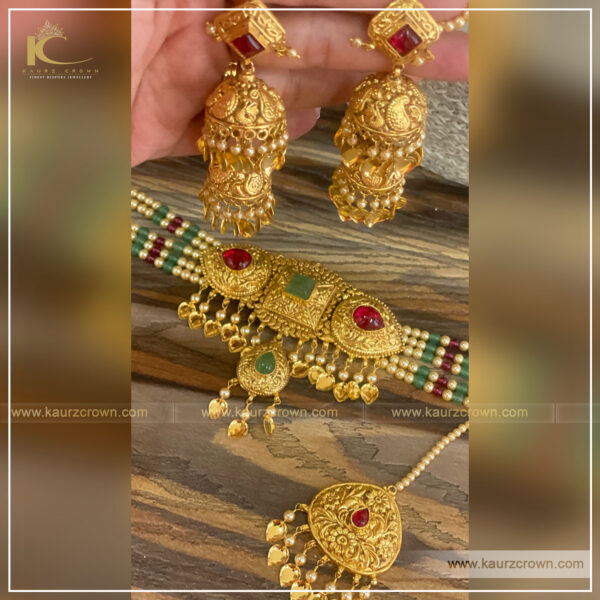 Rihanna Traditional Antique Gold Plated Choker Set , online jewellery store , kaurz crown , choker set