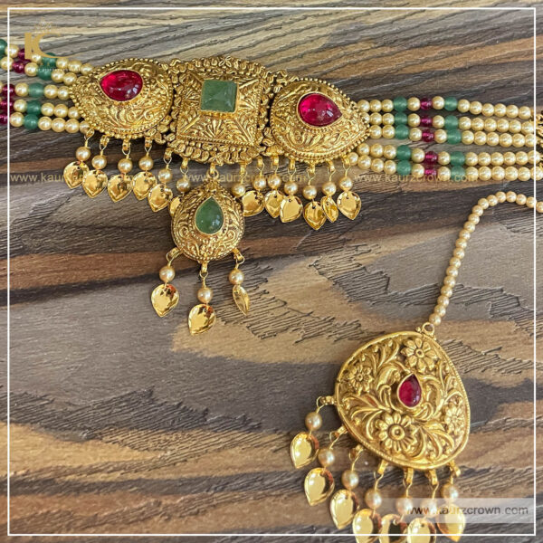 Rihanna Traditional Antique Gold Plated Choker Set , online jewellery store , kaurz crown , choker set