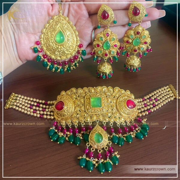 Diljaan Traditional Antique Gold Plated Choker Set , kaurz crown , punjabi jewellery store , online store , diljaan choker set , traditional jewellery