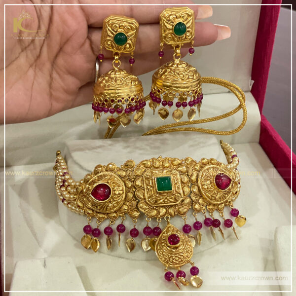 Maham Traditional Antique Gold Plated Choker Set , kaurz crown , maham choker set , kaurz crown jewellery , traditional gold plated , online jewellery store