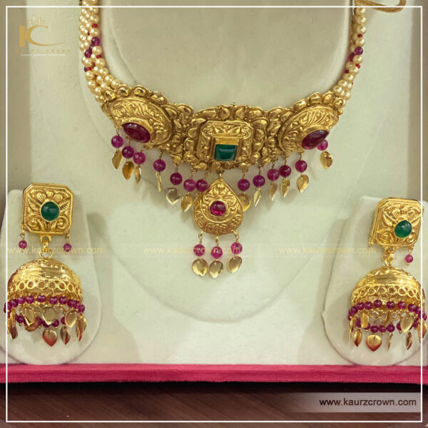 Maham Traditional Antique Gold Plated Choker Set , kaurz crown , maham choker set , kaurz crown jewellery , traditional gold plated , online jewellery store