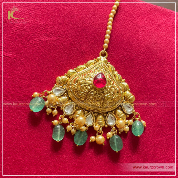 Mehkasha Traditional Antique Gold Plated Tikka , kaurz crown ,punjabi jewellery , online jewellery store , traditional jewellery store , gold plated tikka