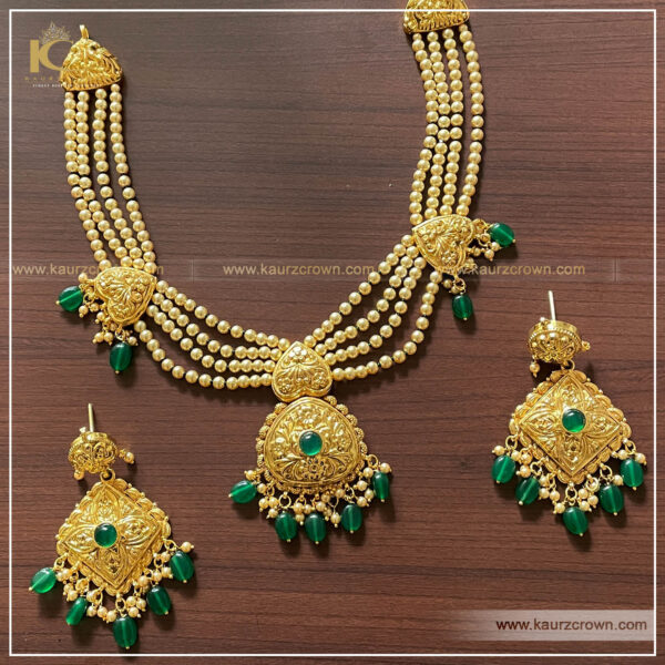 Shanaya Traditional Antique Gold Plated Necklace Set , kaurz crown , punjabi jewellery , online jewellery store , necklace set , gold plated